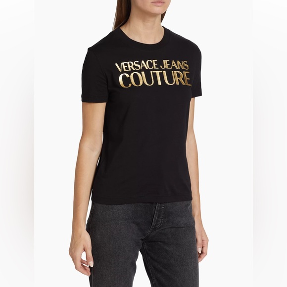 NWOT Versace Jeans Couture Institutional Logo T-Shirt Black/Gold - Picture 2 of 13